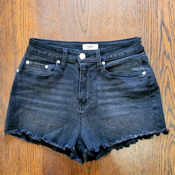 Forever 21 Pants - Forever 21 Black Raw Hem High Rise Jean Shorts Size Women's 28